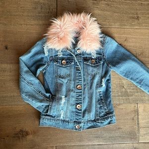 Girls Jean Jacket with Pink Faux Fur (Removable)